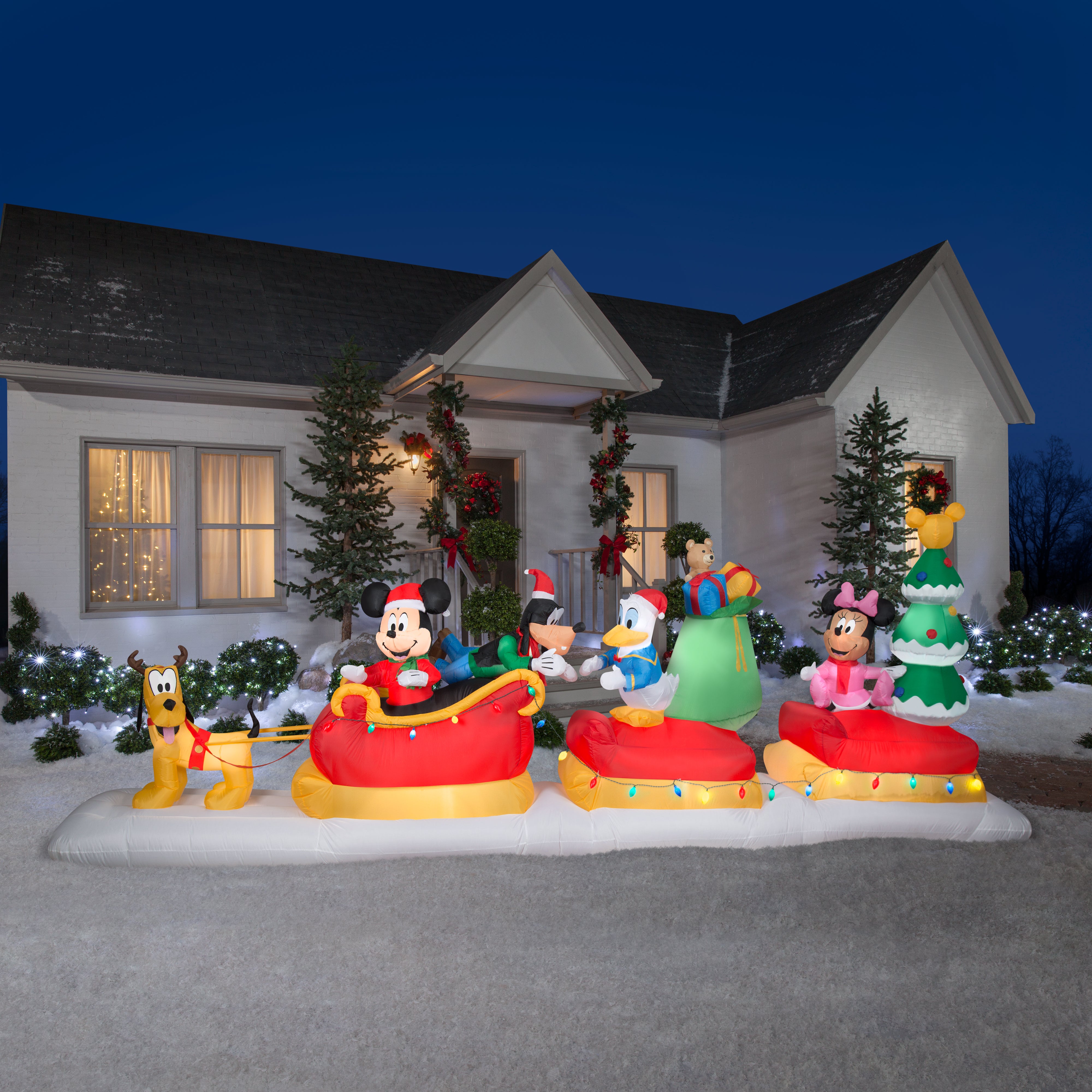Gemmy Animated Christmas Airblown Inflatable Mickey and Friends Sleigh Scene Disney, 6 ft Tall