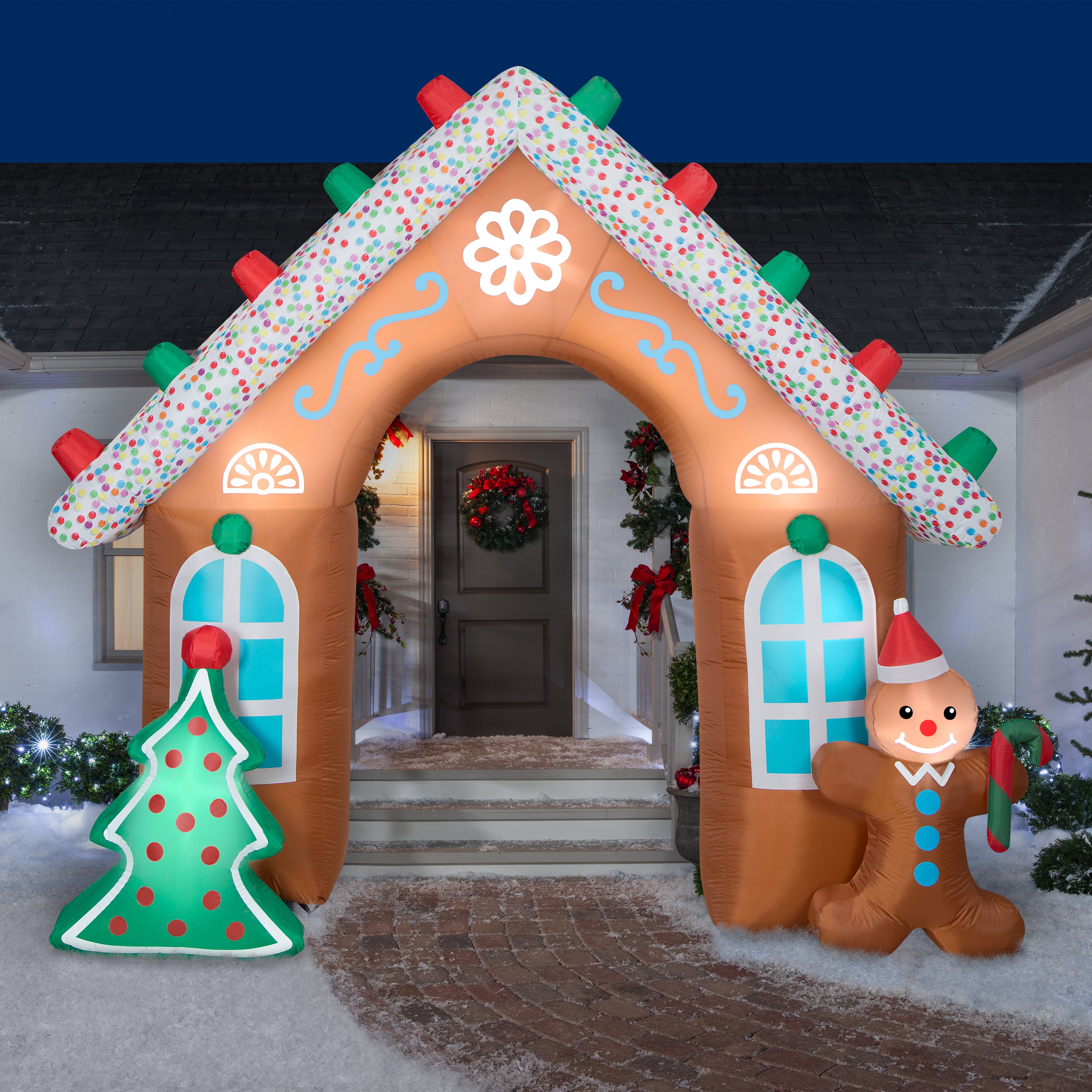 Gemmy Christmas Airblown Inflatable Gingerbread Archway, 8.5 ft Tall, Multi