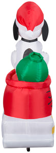 Gemmy Christmas Airblown Inflatable Snoopy in Dog Bowl Sleigh w/Woodstocks Scene Peanuts, 5 ft Tall