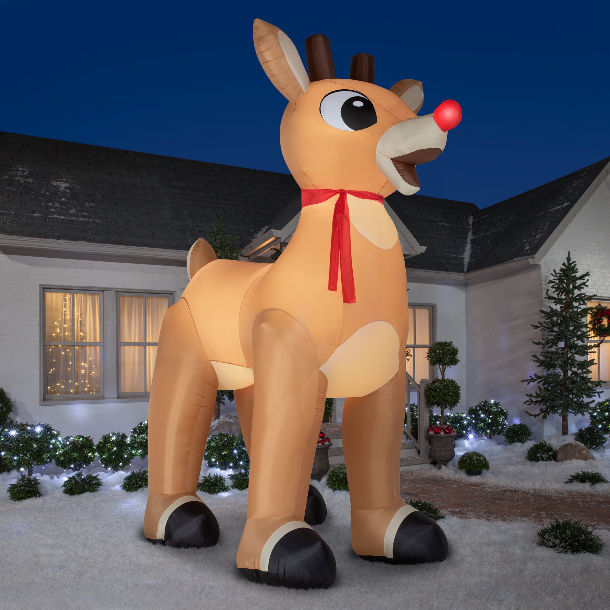 Colossal Standing Rudolph with Scarf Christmas Inflatable lifestyle