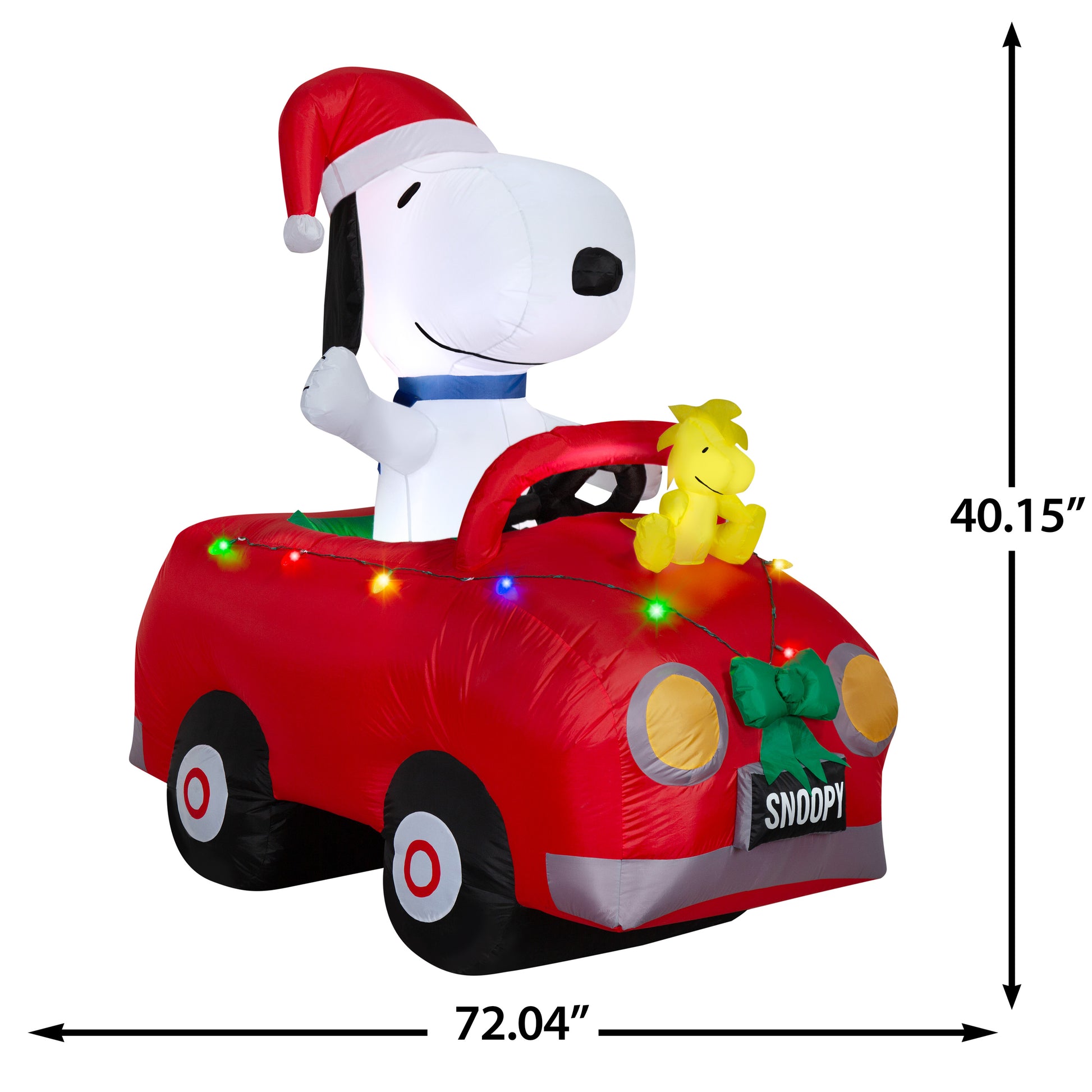 6-Ft Snoopy and Woodstock in Car with Christmas Lights Scene Christmas Inflatable dimensions