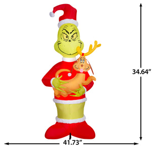 Gemmy Christmas Airblown Inflatable Grinch Holding Max Giant Scene Dr. Seuss , 8 ft Tall