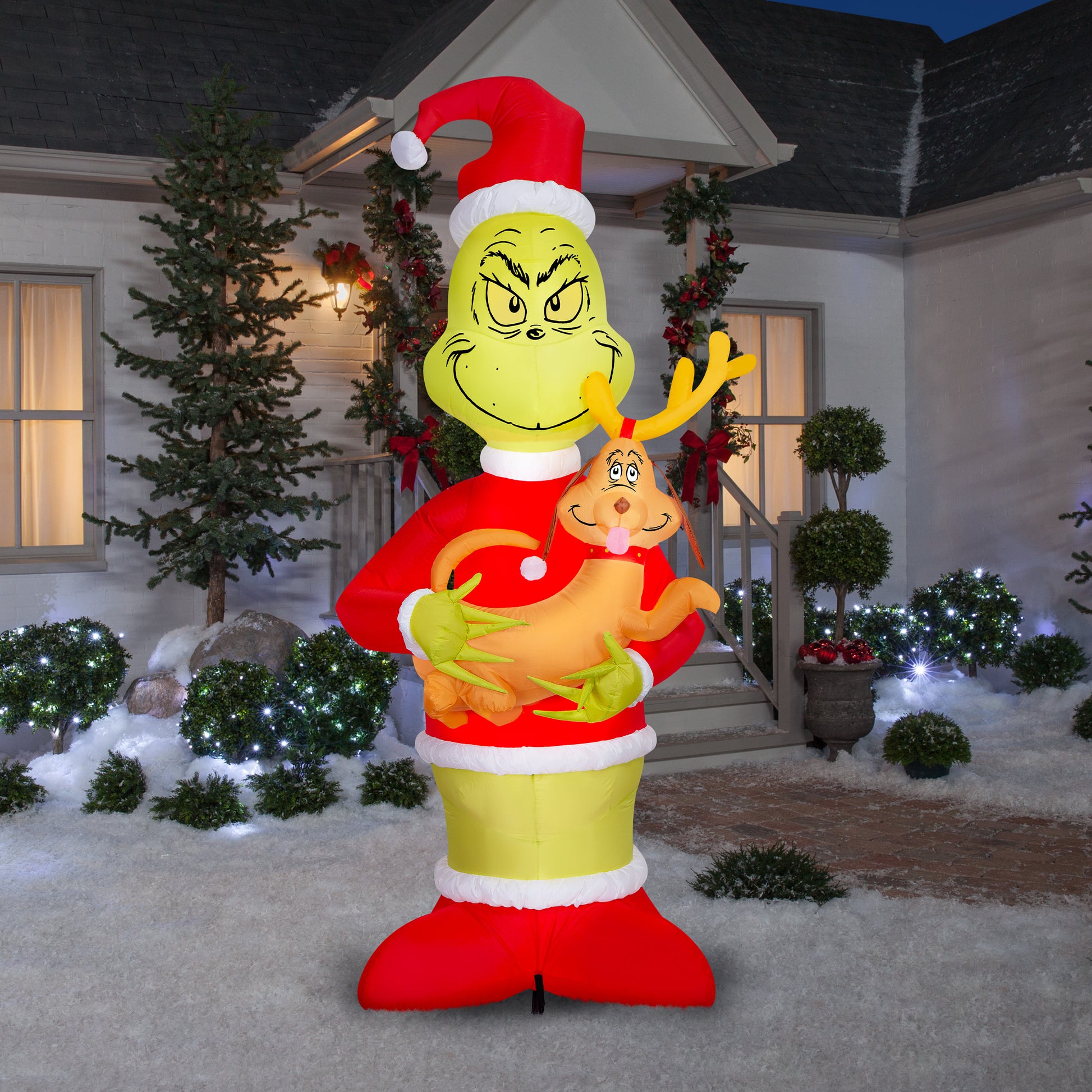 8-Ft Grinch Holding Max Giant Scene Christmas Inflatable lifestyle