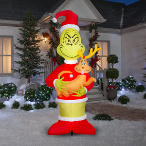 Gemmy Christmas Airblown Inflatable Grinch Holding Max Giant Scene Dr. Seuss , 8 ft Tall