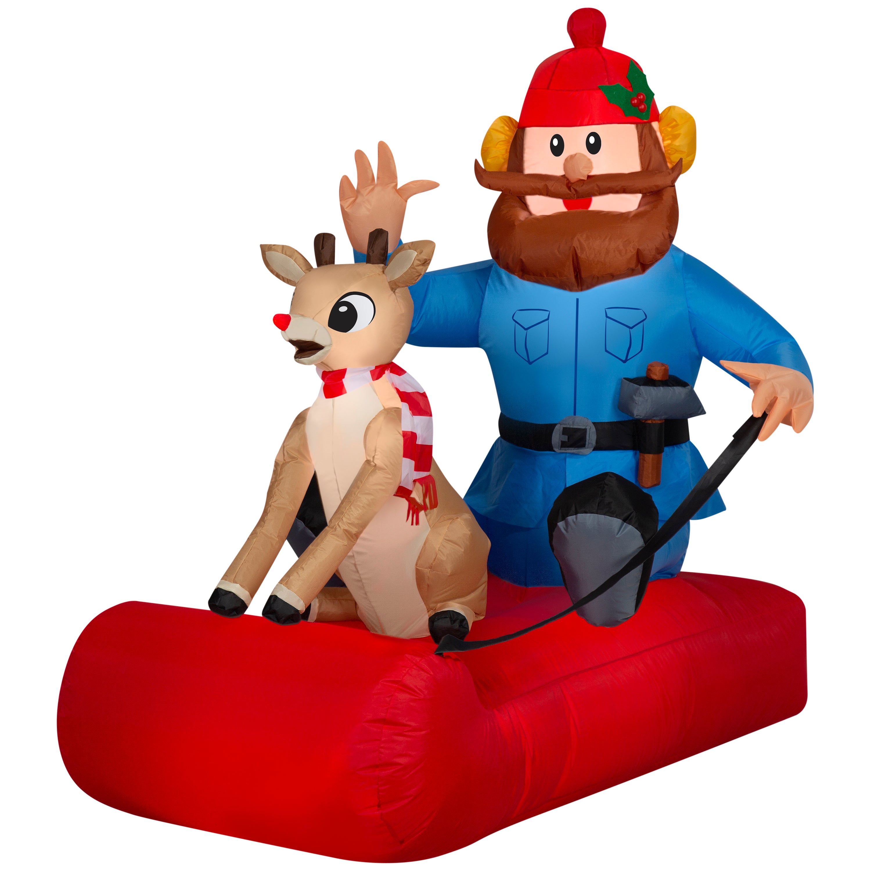 Gemmy Christmas Inflatable Rudolph and Yukon Cornelius on Sled, 4.5 ft Tall, Multi