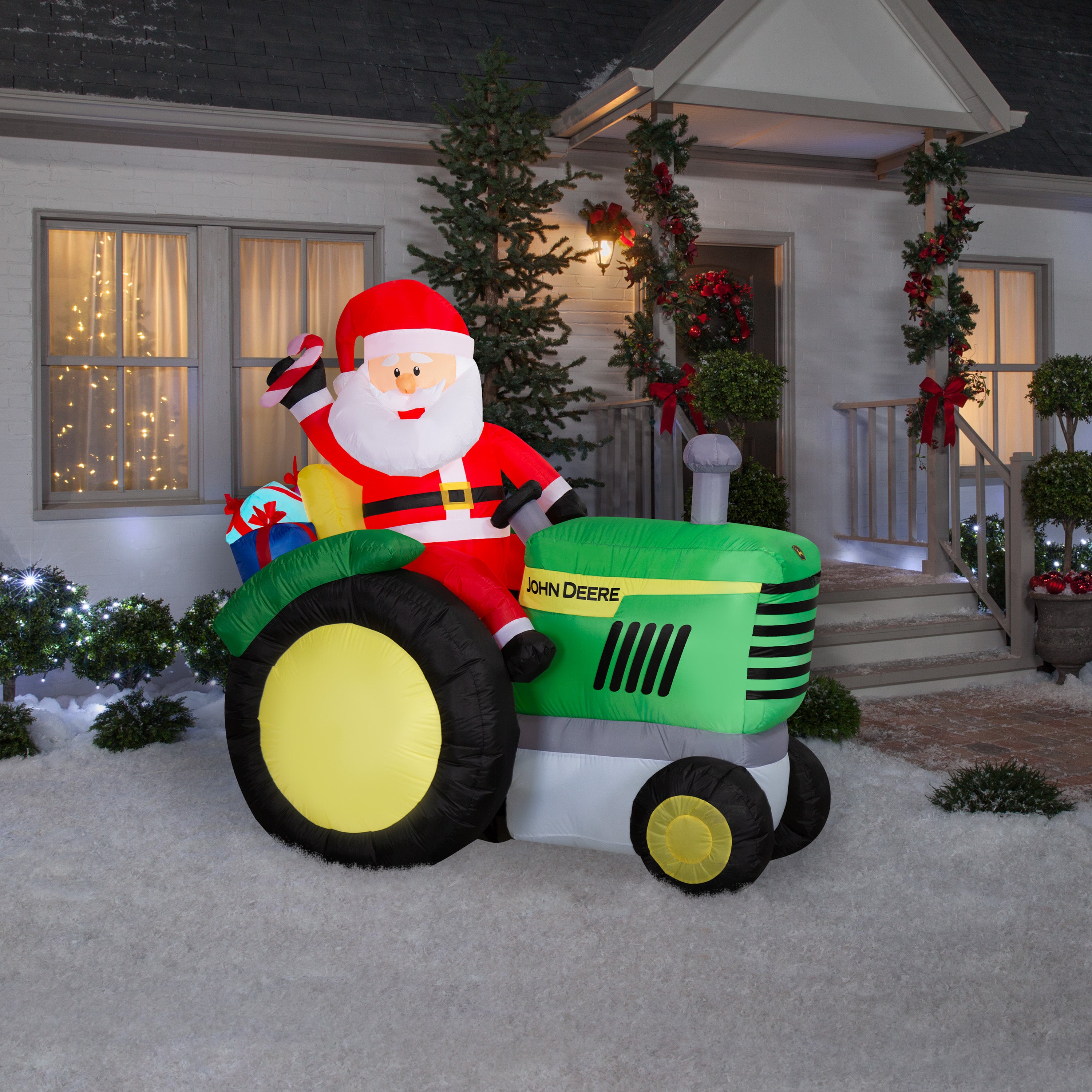 Gemmy Christmas Airblown Inflatable John Deere Tractor w/Santa Scene Deere, 5.5 ft Tall