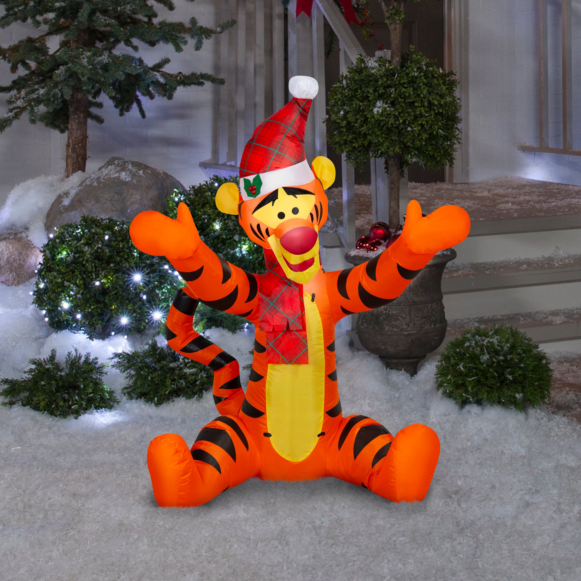 Christmas Inflatable Tigger in Santa Hat, 3.5 ft Tall lifestyle