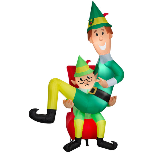Christmas Inflatable Buddy the Elf on Papa Elf's Lap, 7 ft Tall