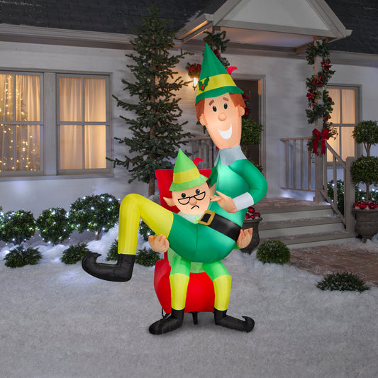 Christmas Inflatable Buddy the Elf on Papa Elf's Lap, 7 ft Tall lifestyle
