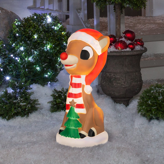 Lighted Blow Mold Outdoor Decor Rudolph w/Christmas Tree 24" Rudolph lifestyle