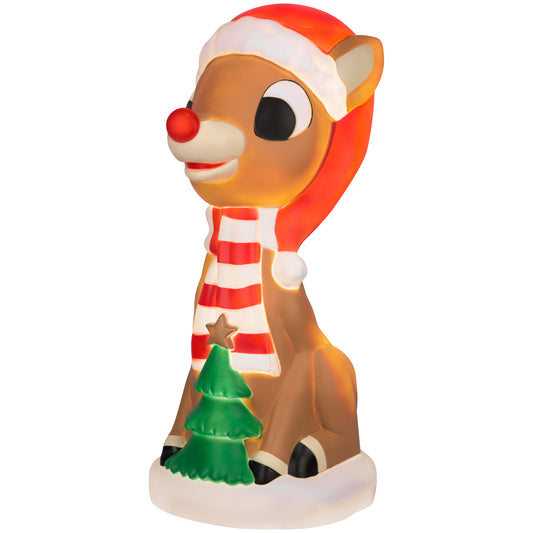 Lighted Blow Mold Outdoor Decor Rudolph w/Christmas Tree 24" Rudolph