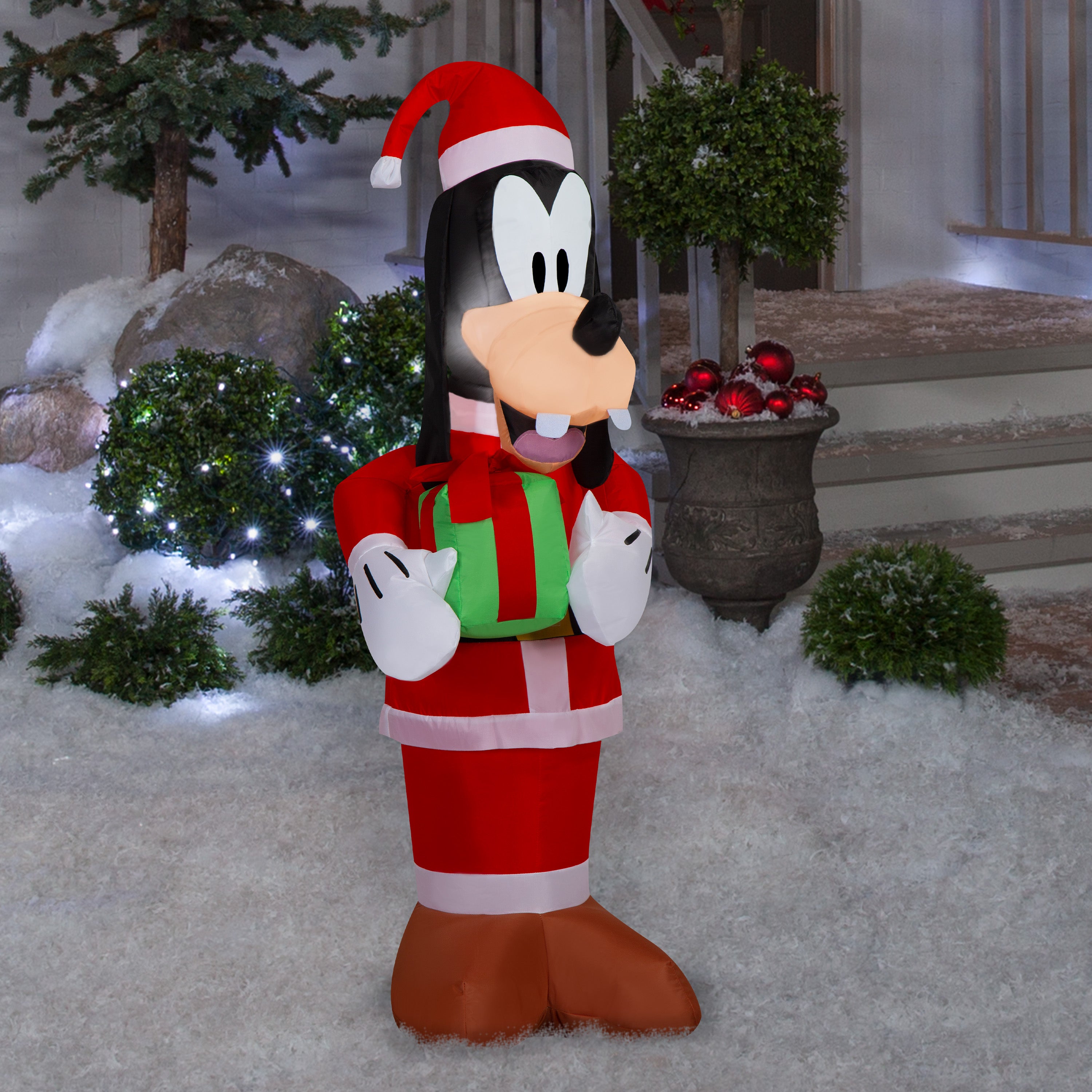 Gemmy Christmas Inflatable Goofy in Santa Suit, 4 ft Tall, Multi