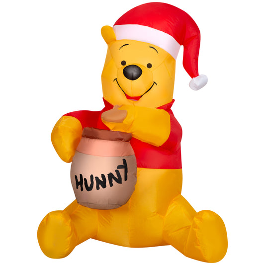 Christmas Inflatable Winnie the Pooh in Santa Hat with Hunny Pot, 3 ft Tall