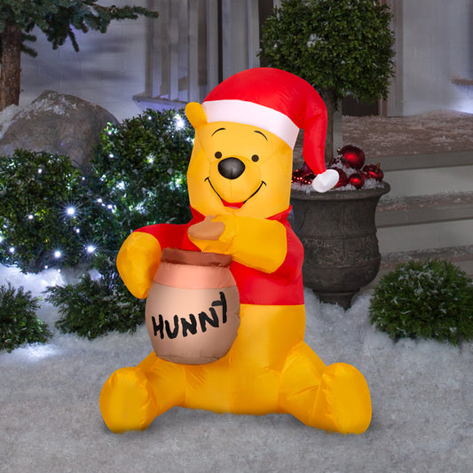 Christmas Inflatable Winnie the Pooh in Santa Hat with Hunny Pot, 3 ft Tall lifestyle