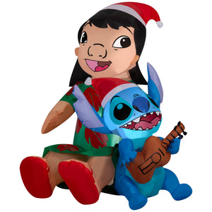 Gemmy Christmas Inflatable Lilo and Stitch in Santa Hats, 4 ft Tall, Multi