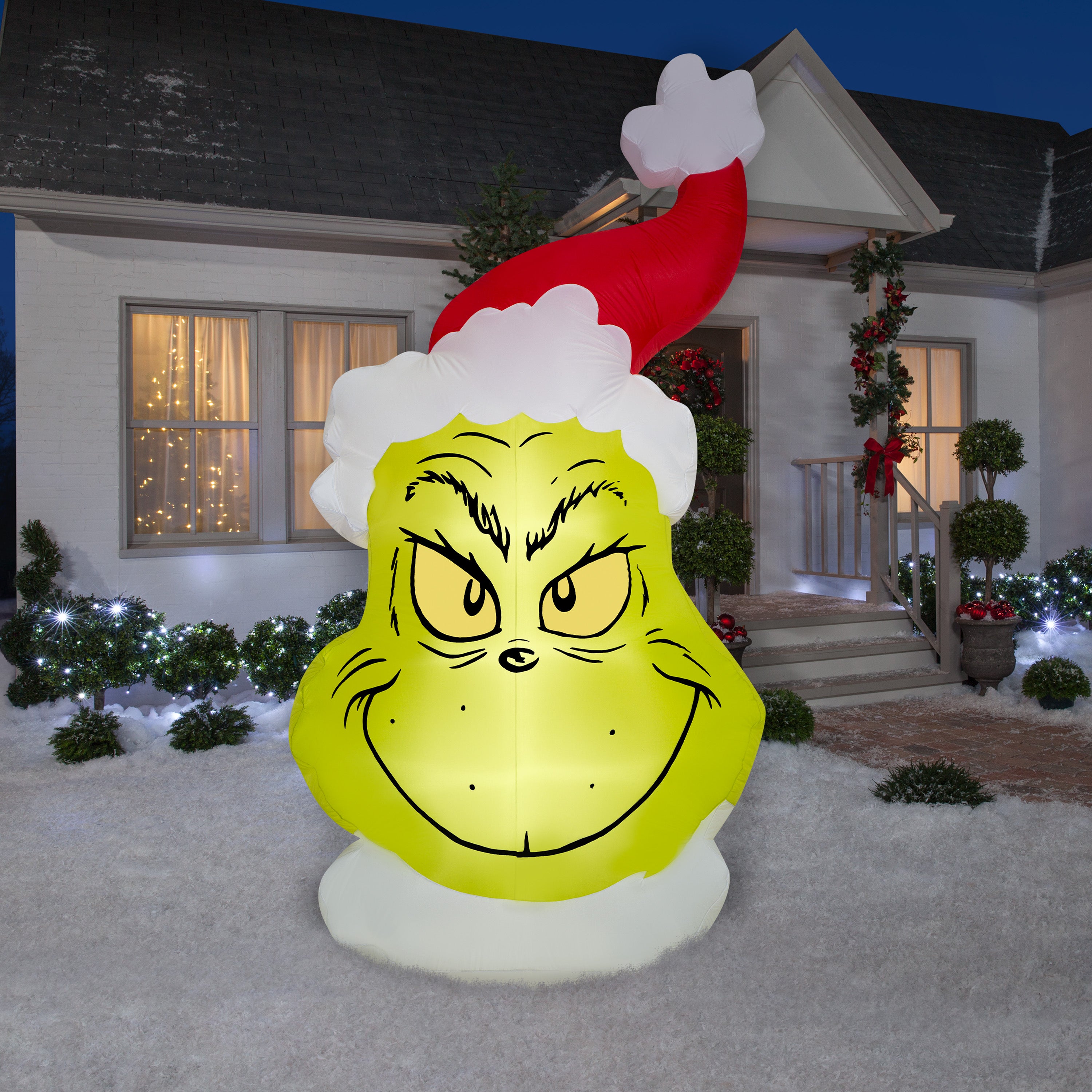 Gemmy Christmas Airblown Inflatable Flat Grinch Head Giant Dr. Seuss, 10.5 ft Tall, Multicolored