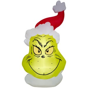 Gemmy Christmas Airblown Inflatable Flat Grinch Head Giant Dr. Seuss, 10.5 ft Tall, Multicolored