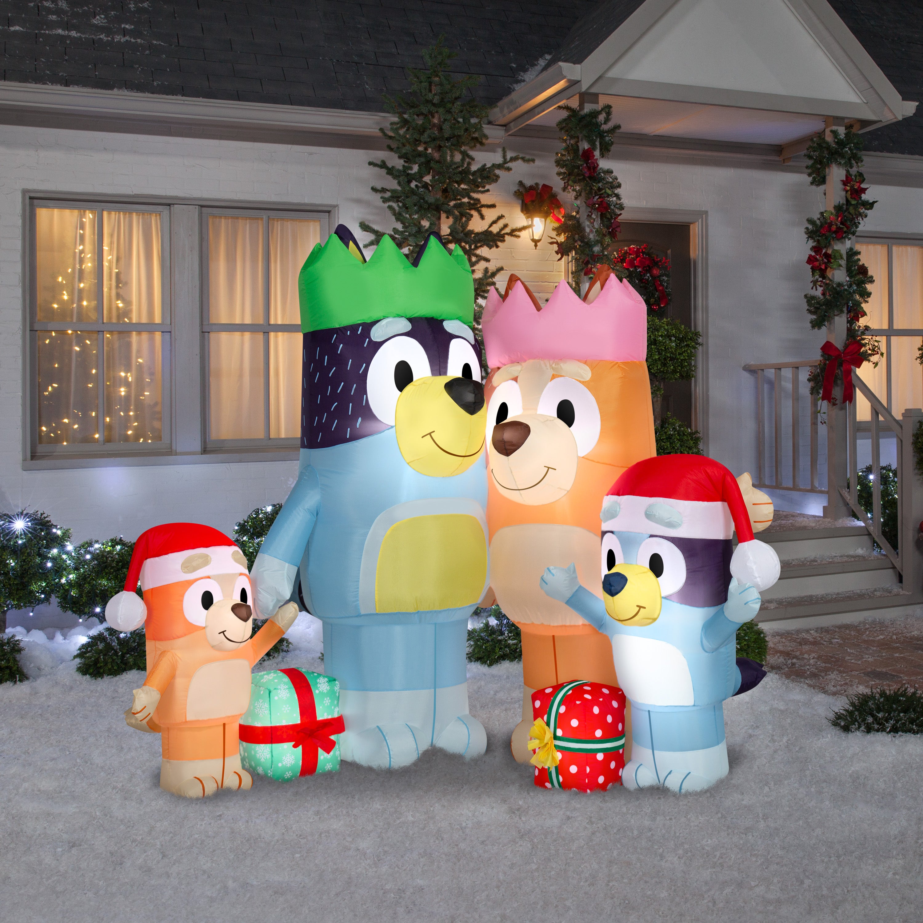 Gemmy Christmas Inflatable Bluey and Family Scene, 6 ft Tall, Multi