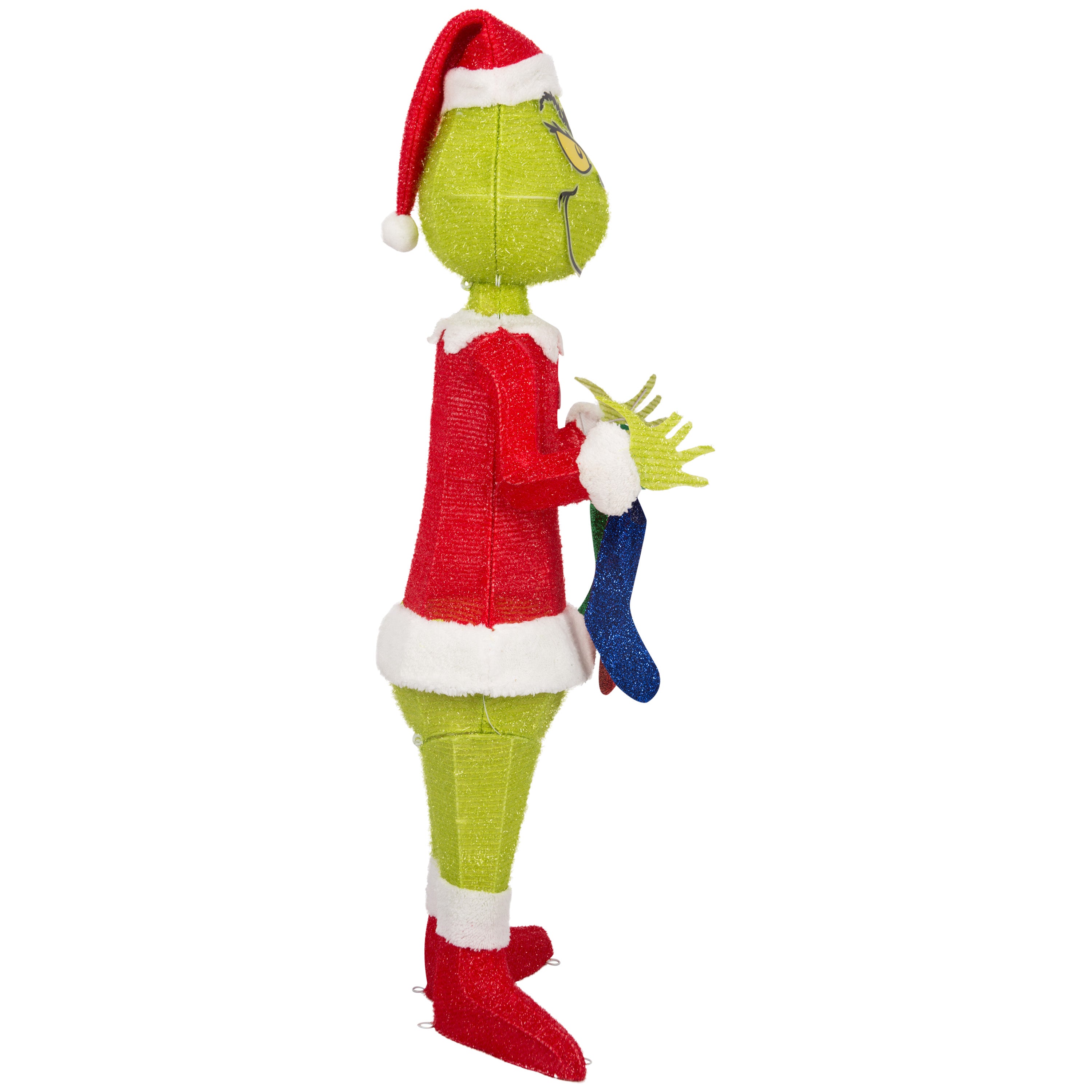 Gemmy 3D Holiday Lighted Tinsel Sculpture The Grinch w/Stockings 4ft Dr. Seuss , Multicolored