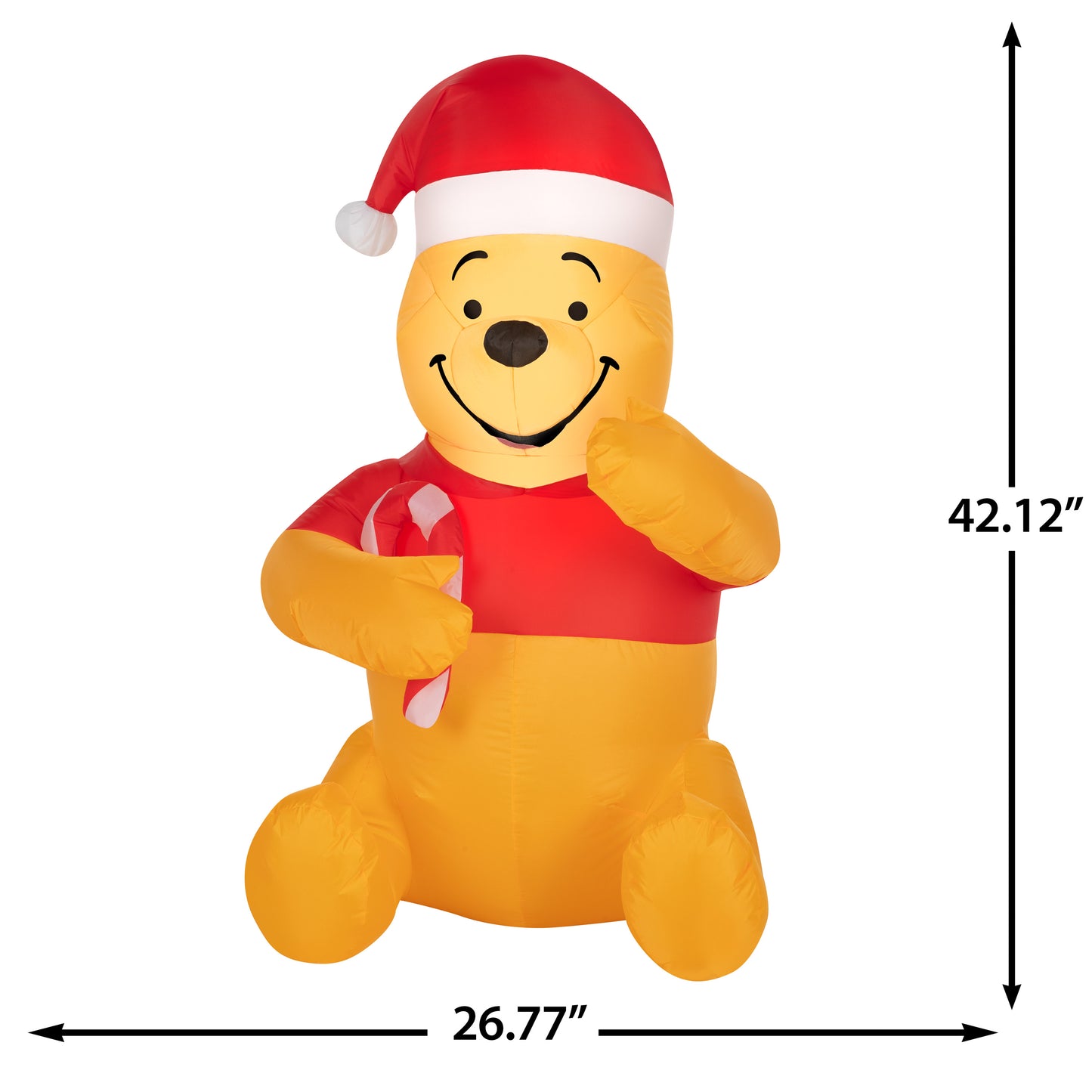 3.5-Ft Disney Winnie the Pooh in Santa Hat with Candy Cane Christmas Inflatable dimensions