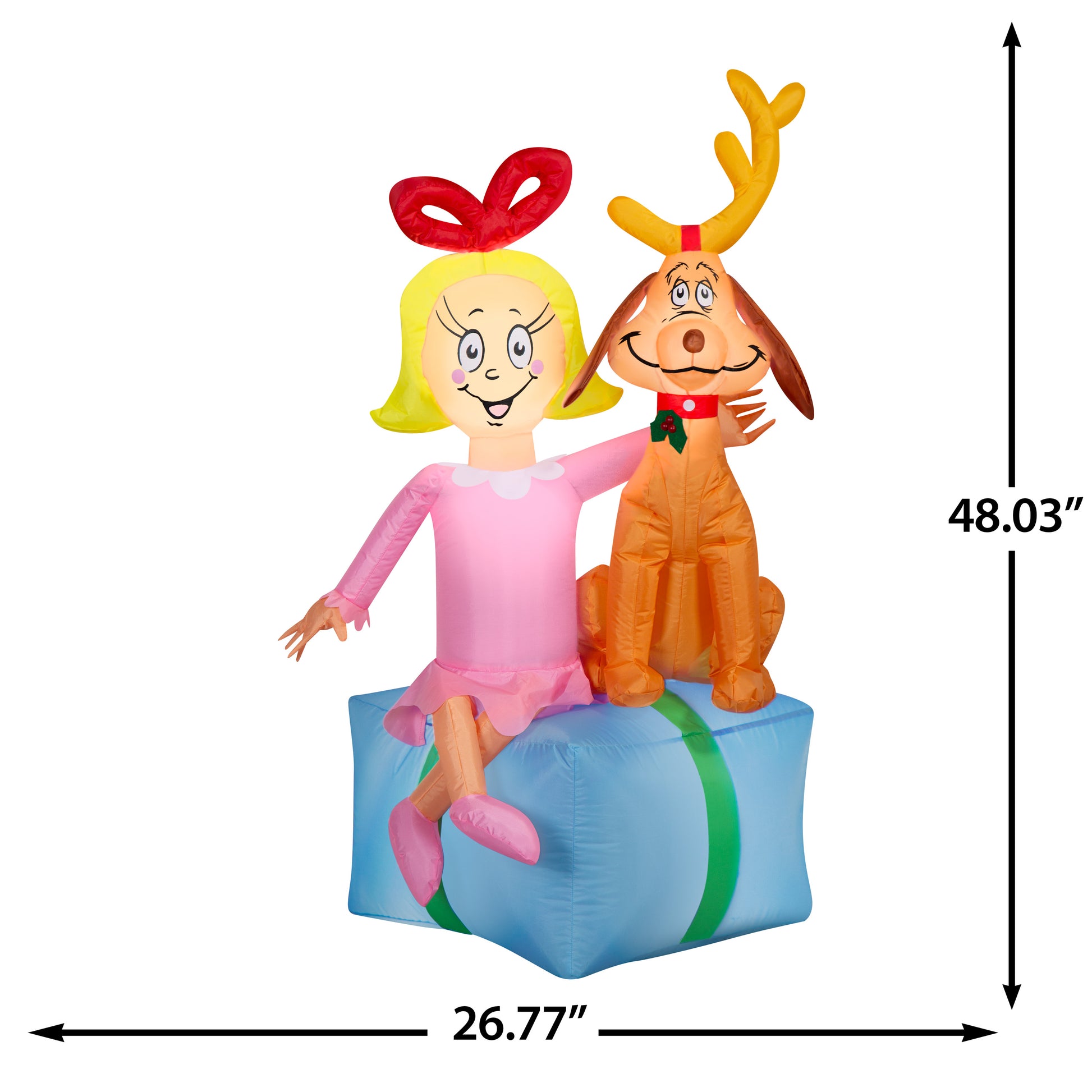 4-Ft Dr. Seuss Cindy Lou Who and Max Present Scene Christmas Inflatable dimensions