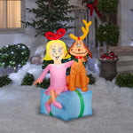Load image into Gallery viewer, Gemmy Airblown Dr. Seuss Cindy Lou Who and Max Present Scene Christmas Inflatable, 4-Ft, Animated LED Yard Decor

