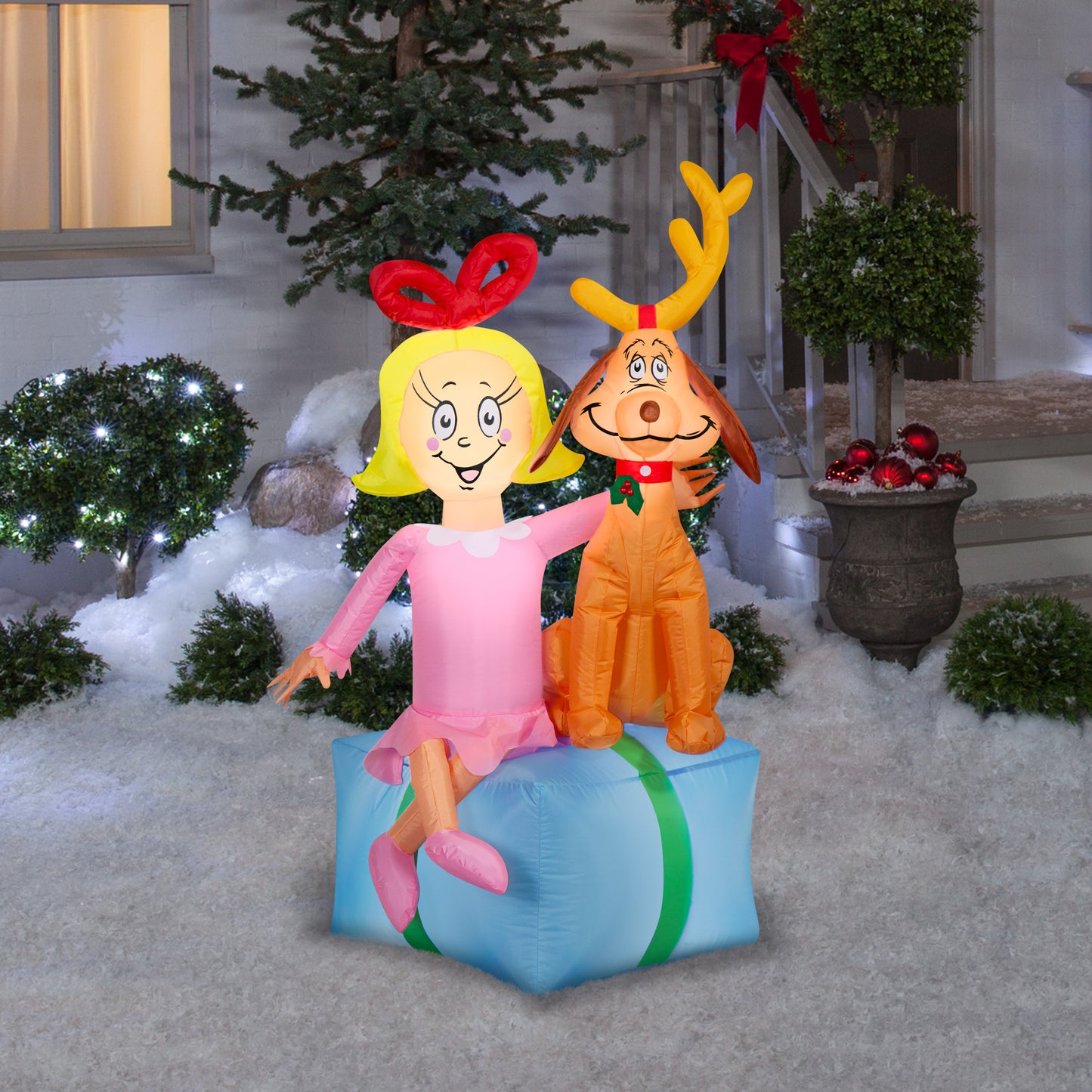 4-Ft Dr. Seuss Cindy Lou Who and Max Present Scene Christmas Inflatable lifestyle