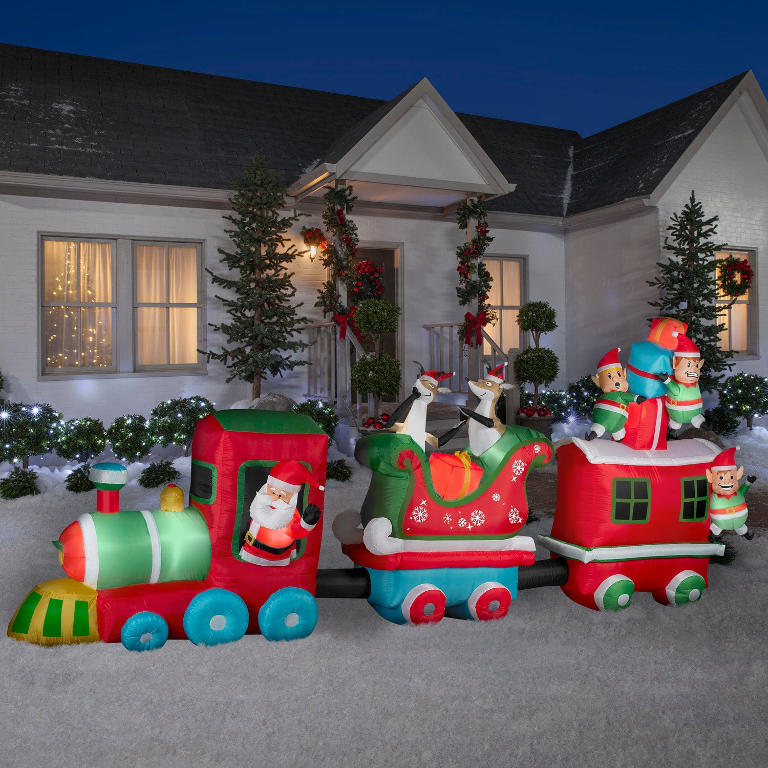 Gemmy Colossal Christmas Inflatable Train, 6.5 ft Tall, Multi