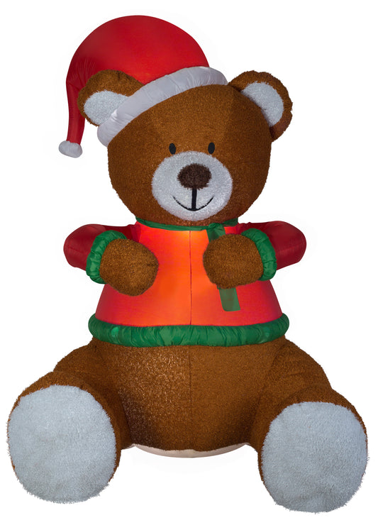 8.5' Animated Mixed Media Hugging Teddy Bear w/ Santa Hat Christmas Inflatable