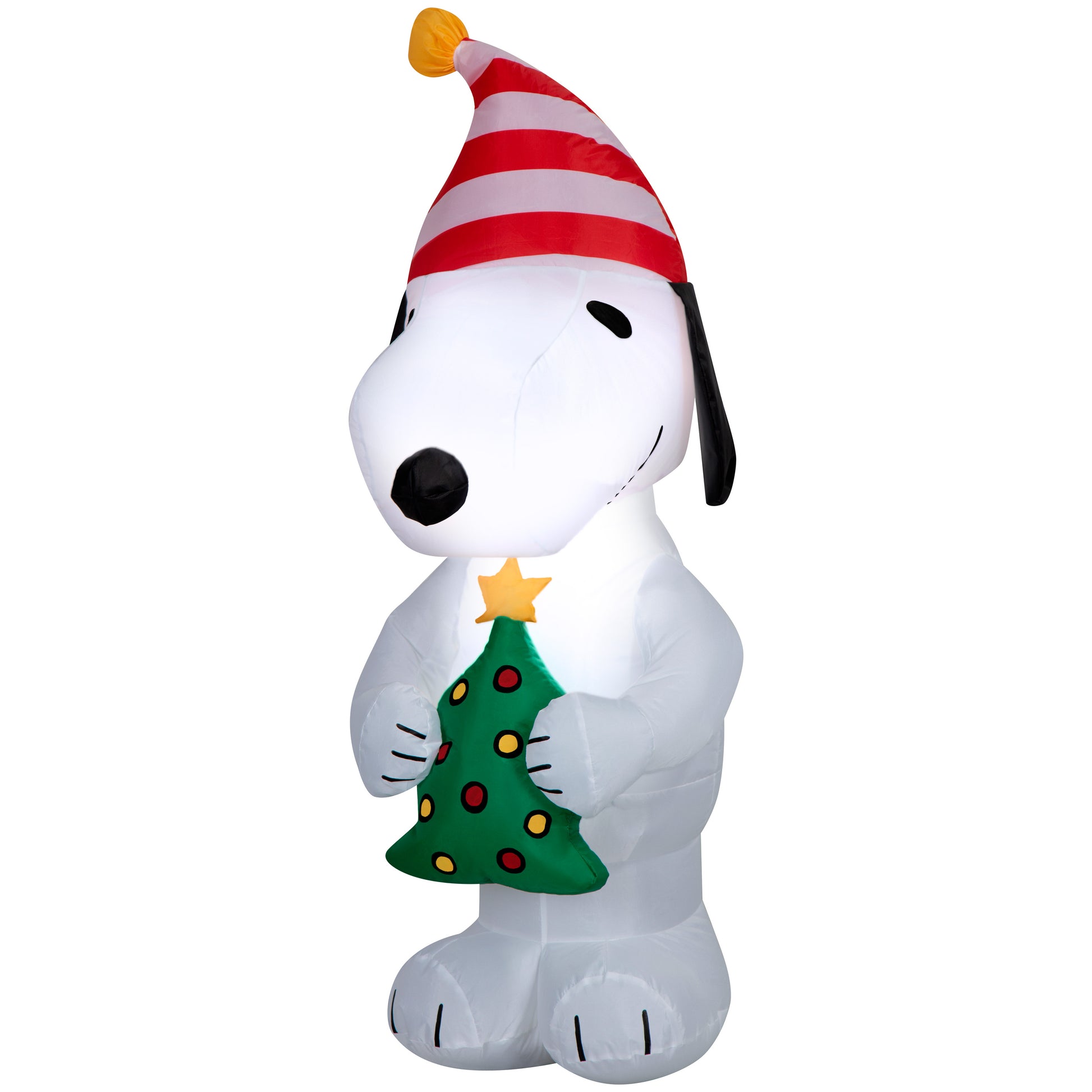 Inflatable Snoopy w/ Stylized Christmas Tree and Red/White Striped Hat Peanuts, 3.5 ft Tall