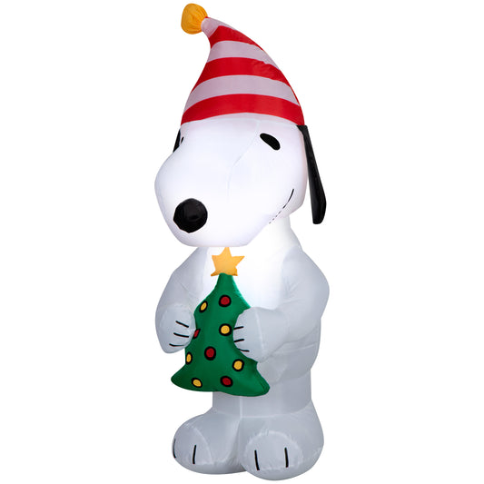 Inflatable Snoopy w/ Stylized Christmas Tree and Red/White Striped Hat Peanuts, 3.5 ft Tall
