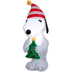 Load image into Gallery viewer, Gemmy Airblown Inflatable Snoopy w/ Stylized Christmas Tree and Red/White Striped Hat Peanuts , 3.5 ft Tall
