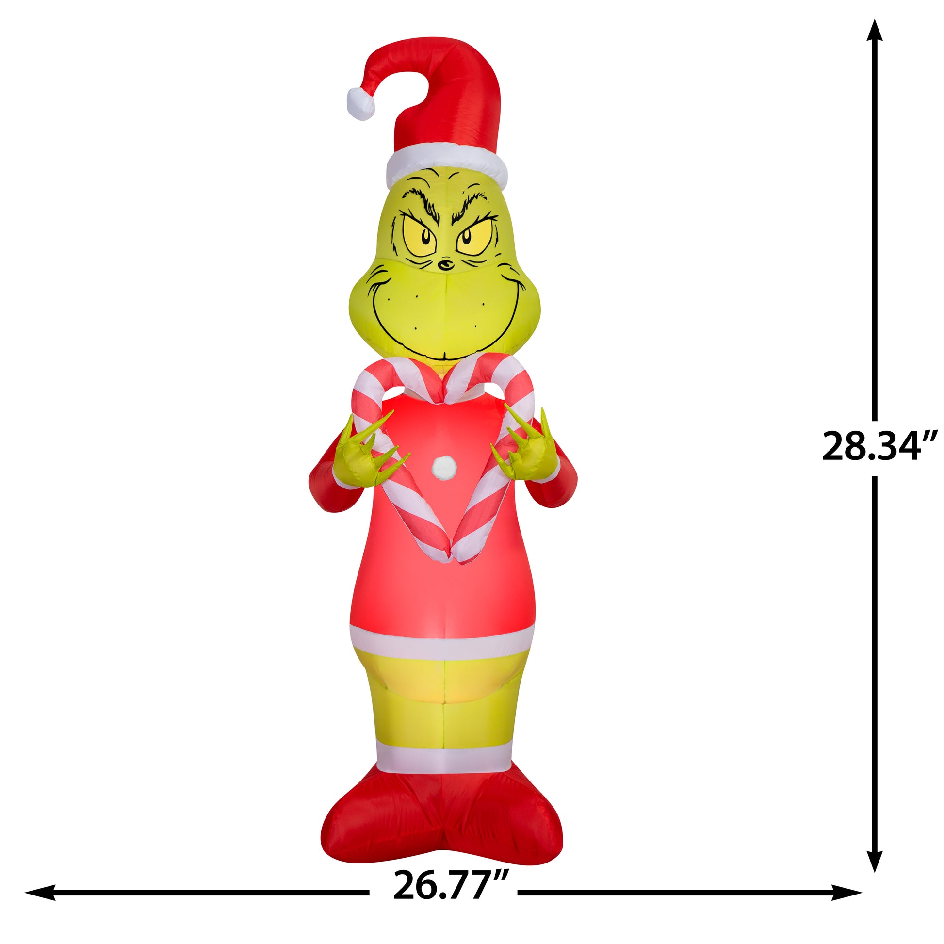 6.5-Ft Grinch Holding Candy Cane Hearts Christmas Inflatable dimensions