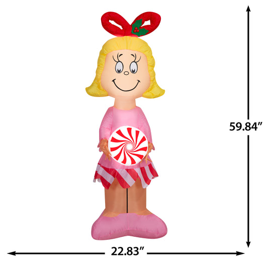 Gemmy Airblown Dr. Seuss Cindy Lou Who with Peppermint Christmas Inflatable, 5-Ft, LED Yard Decor