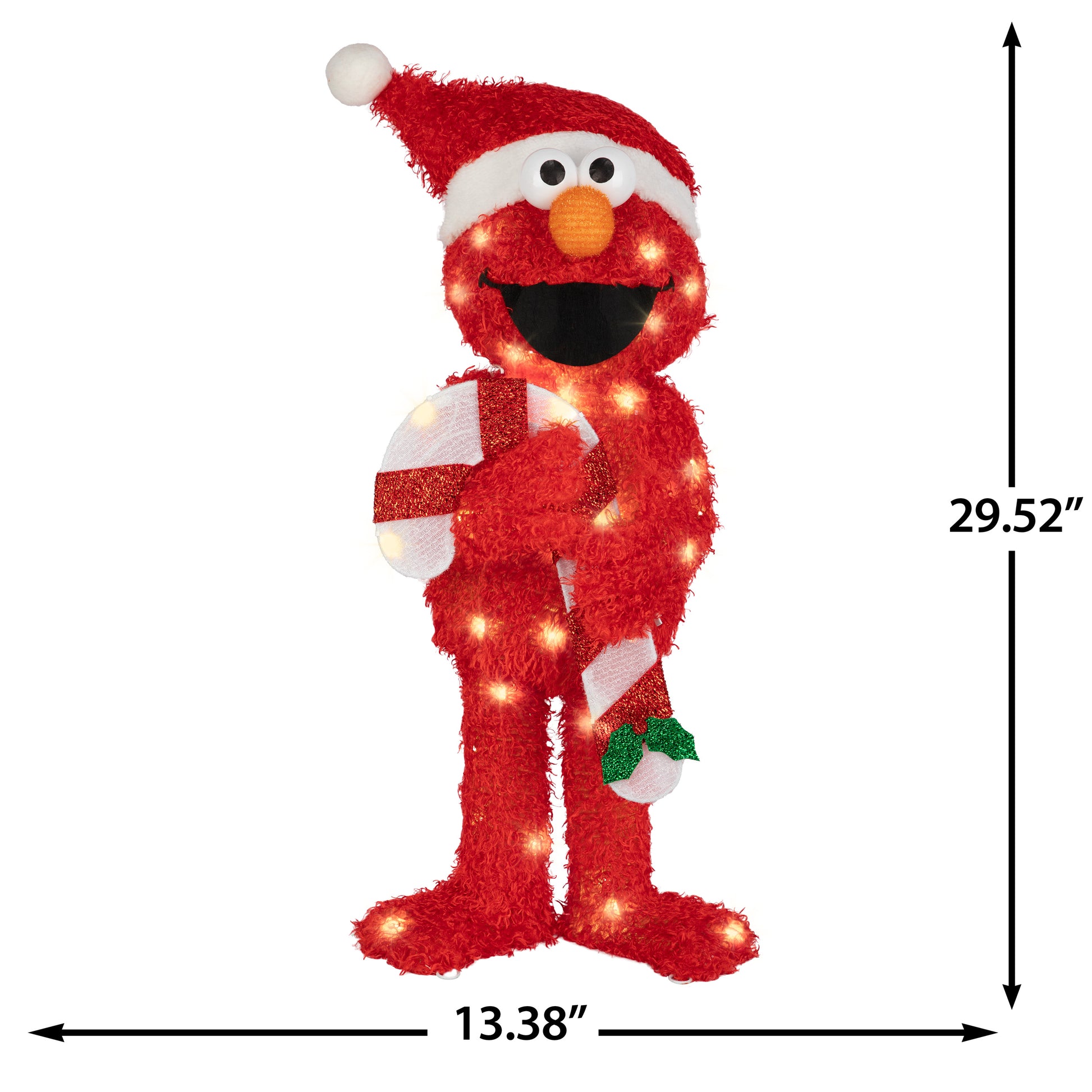 Sesame Street Elmo Tinsel Yard Sculpture, 30-Inch, Pre-Lit LED Christmas Décor dimensions