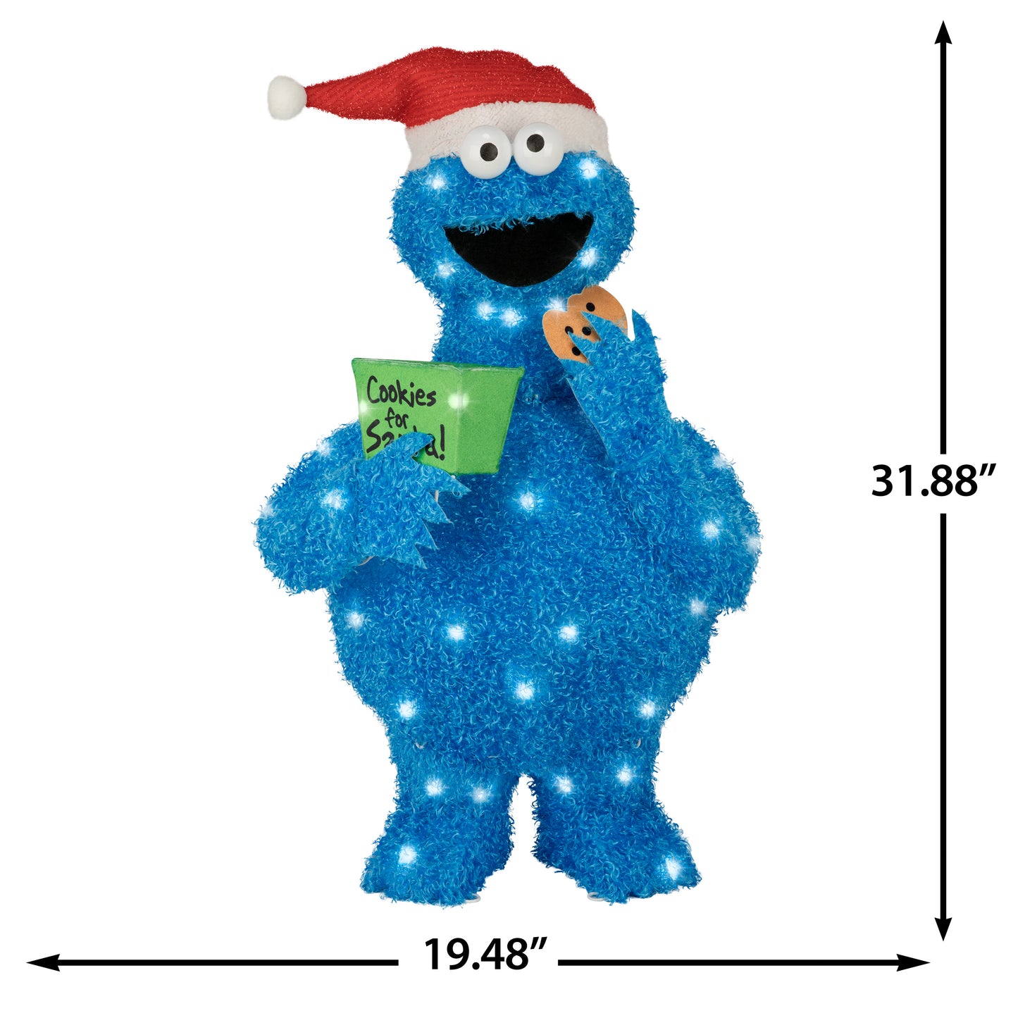 Sesame Street Cookie Monster Tinsel Yard Sculpture, 32-Inch, Pre-Lit LED Christmas Décor dimensions