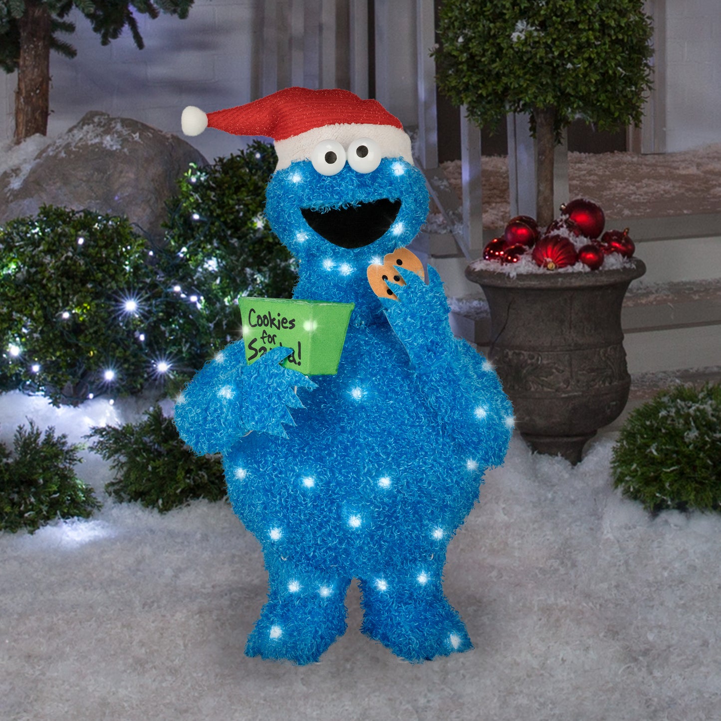 Sesame Street Cookie Monster Tinsel Yard Sculpture, 32-Inch, Pre-Lit LED Christmas Décor lifestyle