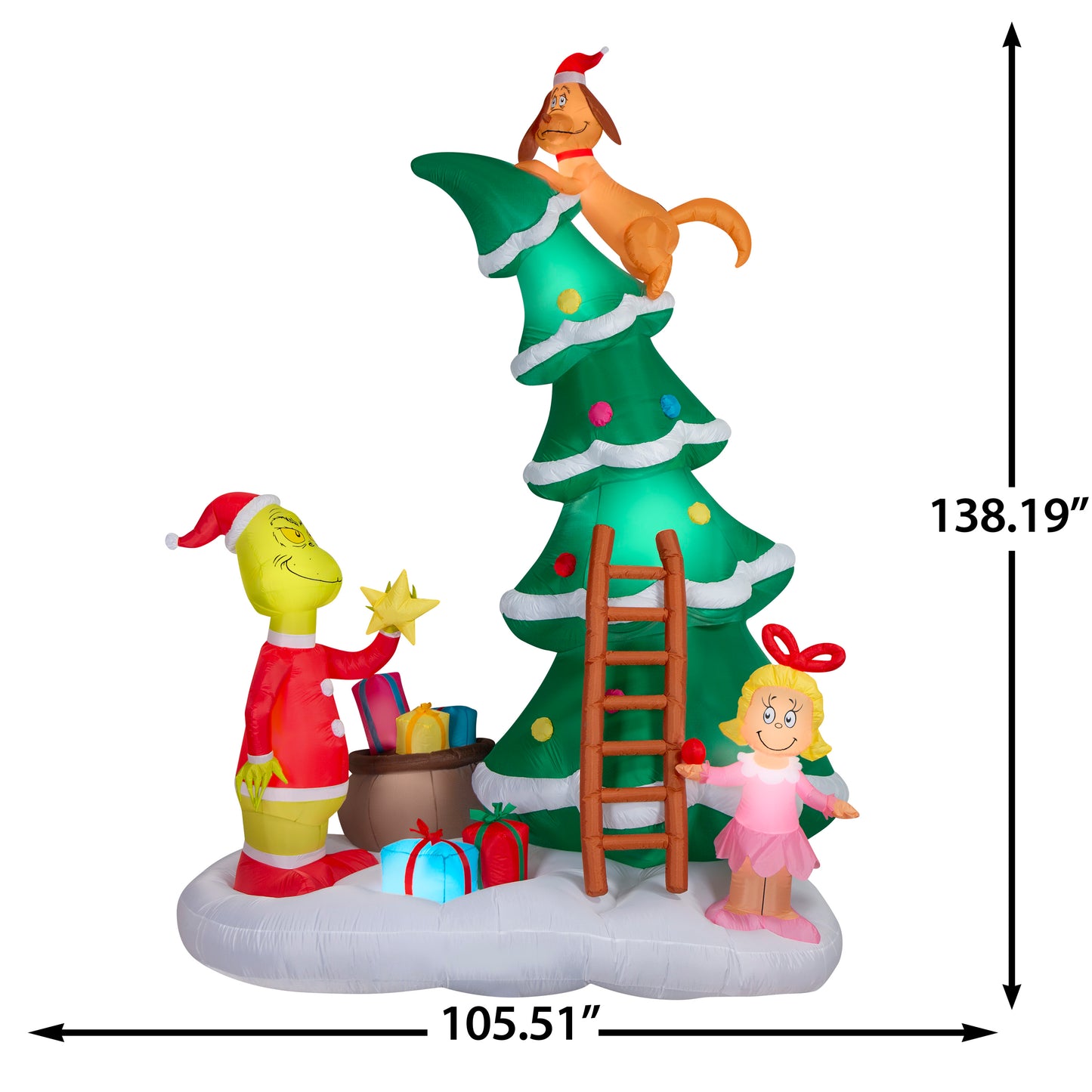 11.5-Ft Light Grinch with Cindy Lou and Max on Christmas Tree Scene Christmas Inflatable dimensions