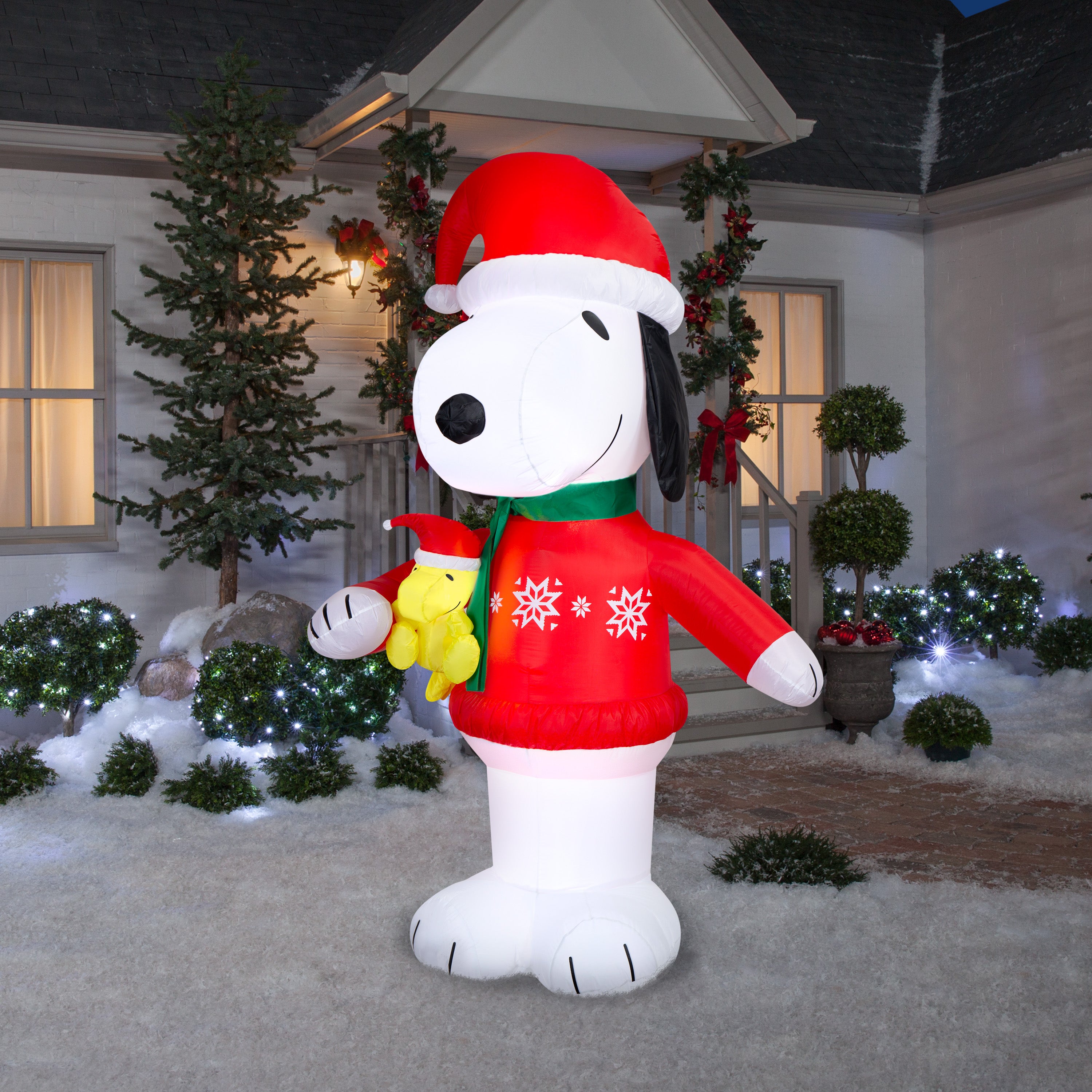 Gemmy Christmas Airblown Inflatable Snoopy in Snowflake Sweater Peanuts, 8 ft Tall