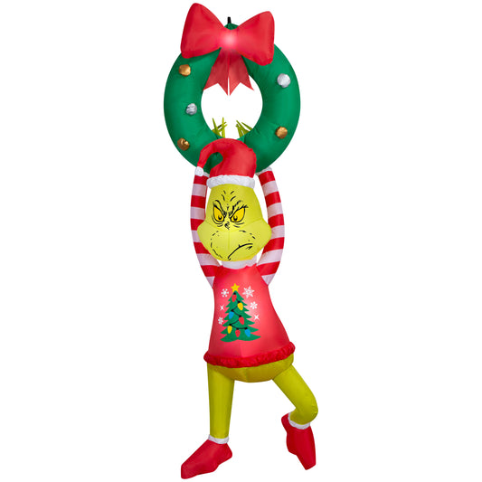 6.5-Ft Dr. Seuss Grinch Hanging from Wreath with Red Bow Christmas Inflatable