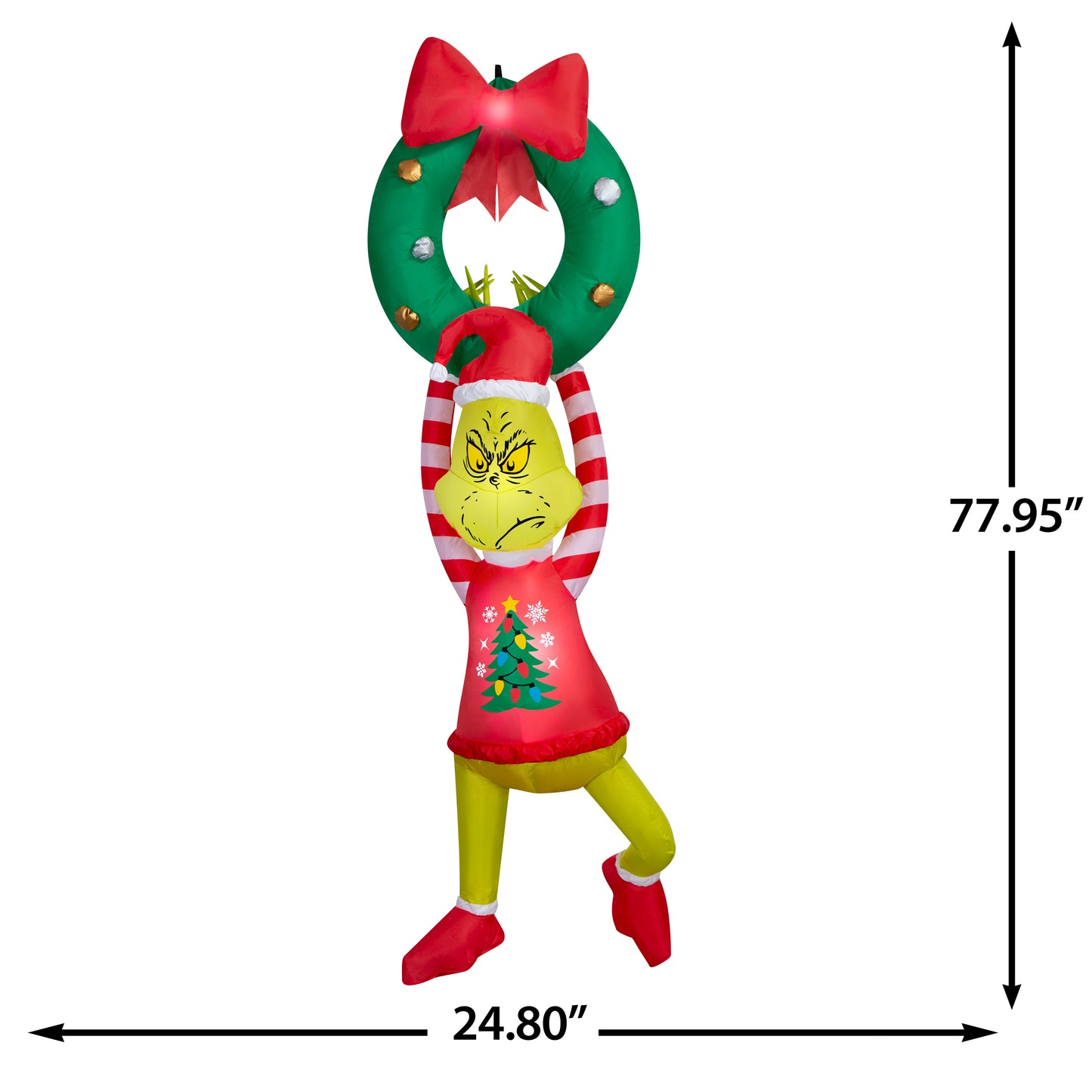 6.5-Ft Dr. Seuss Grinch Hanging from Wreath with Red Bow Christmas Inflatable dimensions