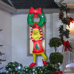 Load image into Gallery viewer, Gemmy Airblown Dr. Seuss Grinch Hanging from Wreath with Red Bow Christmas Inflatable, 6.5-Ft, LED Yard Decor
