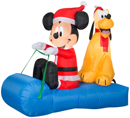 Christmas Inflatable Inflatable Mickey Mouse and Pluto Sledding Scene, 4.5 ft Tall