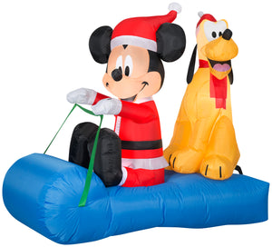 Gemmy Christmas Airblown Inflatable Inflatable Mickey Mouse and Pluto Sledding Scene, 4.5 ft Tall