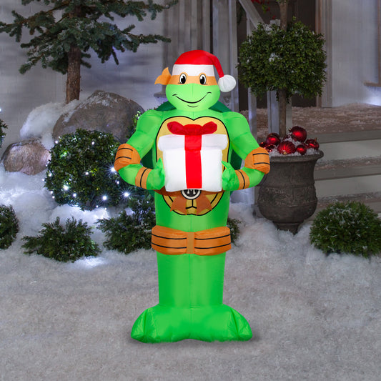 3.5-Ft TMNT Michelangelo with Present Christmas Inflatable lifestyle