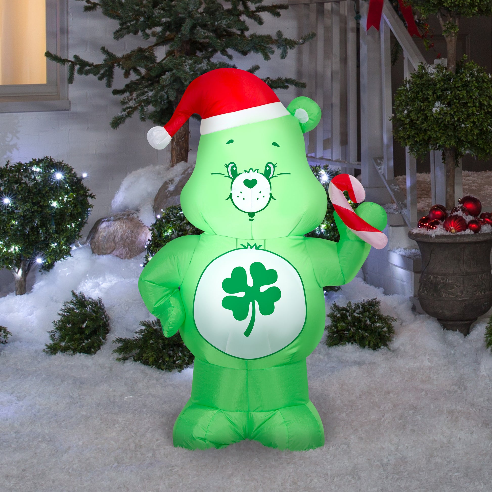 3.5-Ft Care Bears Good Luck Bear with Candy Cane Christmas Inflatable lifestyle