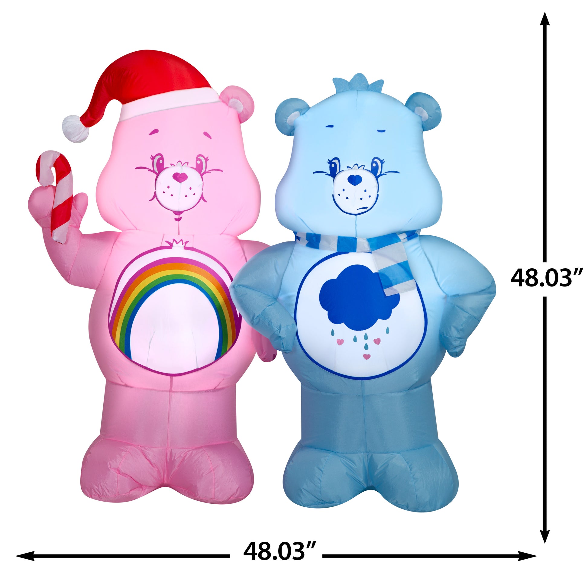4-Ft Care Bears Cheer Bear and Grumpy Bear Christmas Scene Inflatable dimensions