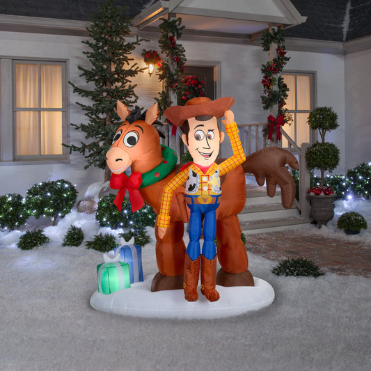 6-Ft Disney Woody and Bullseye with Presents Christmas Inflatable lifestyle