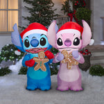 Load image into Gallery viewer, Gemmy Airblown Disney Stitch and Angel Gingerbread Scene Christmas Inflatable, 4-Ft, LED Yard Decor
