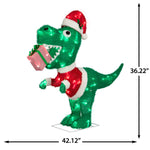 Load image into Gallery viewer, Gemmy Dinosaur in Santa Suit Tinsel Decoration, 36-Inch, Pre-Lit LED Christmas Decor
